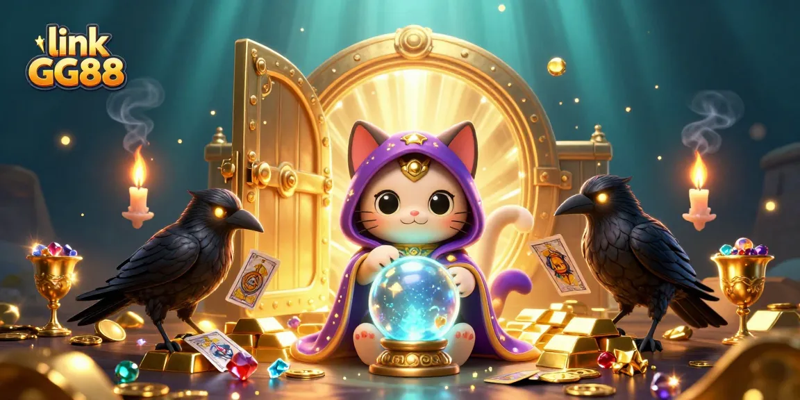 Engage in the vibrant world of link GG88 with a mystic cat, raven, and gold treasures.