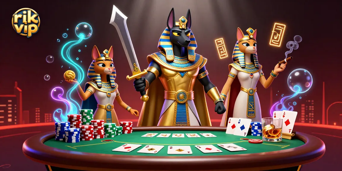 Experience dynamic poker play with rik vip in a vibrant Egyptian-themed casino scene.
