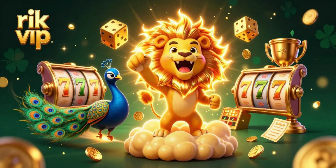 Play slots and win big with rik vip's vibrant 3D casino illustration showcasing thrilling game elements.