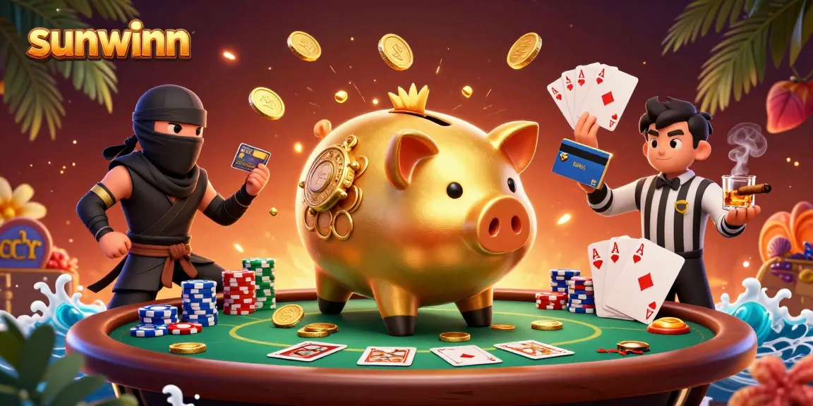 Experience thrilling gaming action at sunwinn with a vibrant casino illustration showcasing a sumo wrestler, ninja, and samurai in a bustling poker scene.